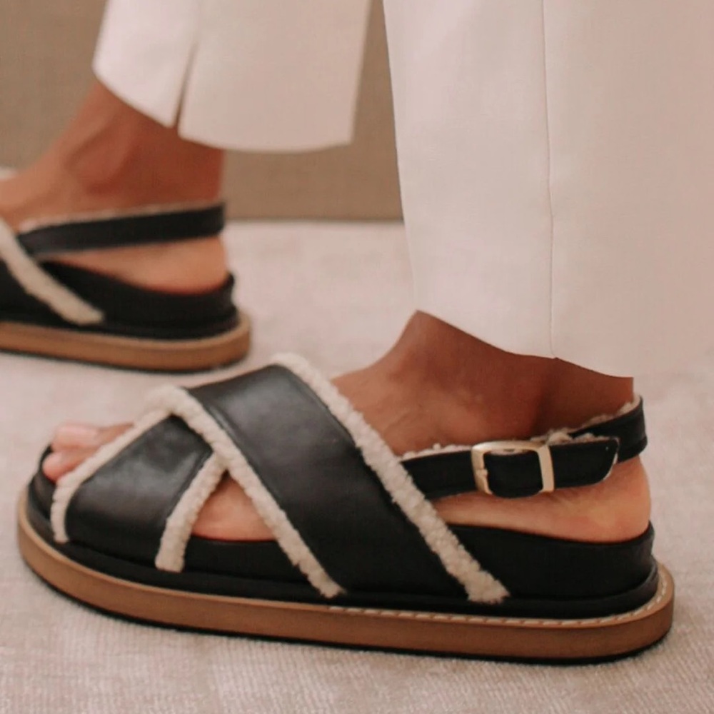 ALOHAS Marshmallow Leather and Shearling Sandals